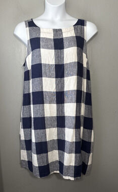 Checkered Linen Dress Size XXL Blue White Sleeveless Cottagecore Country Summer